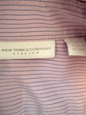 New York & Company Pink and Navy Striped Stretch Dress Shirt
